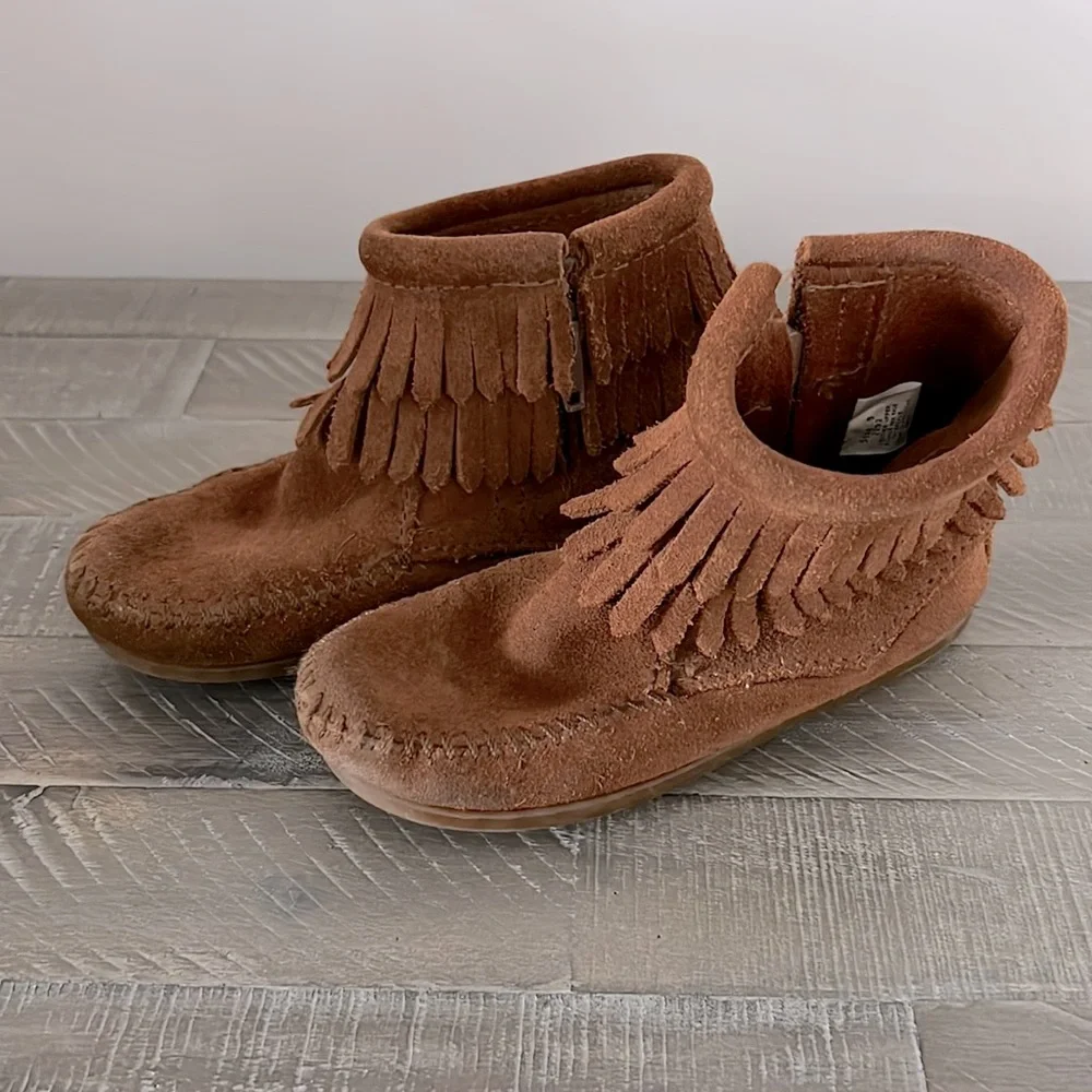 Minnetonka Double Fringe Side Zip Boot